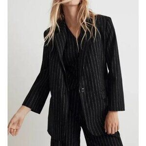 Madewell Wool Blend Mid Weight Blazer Black Striped